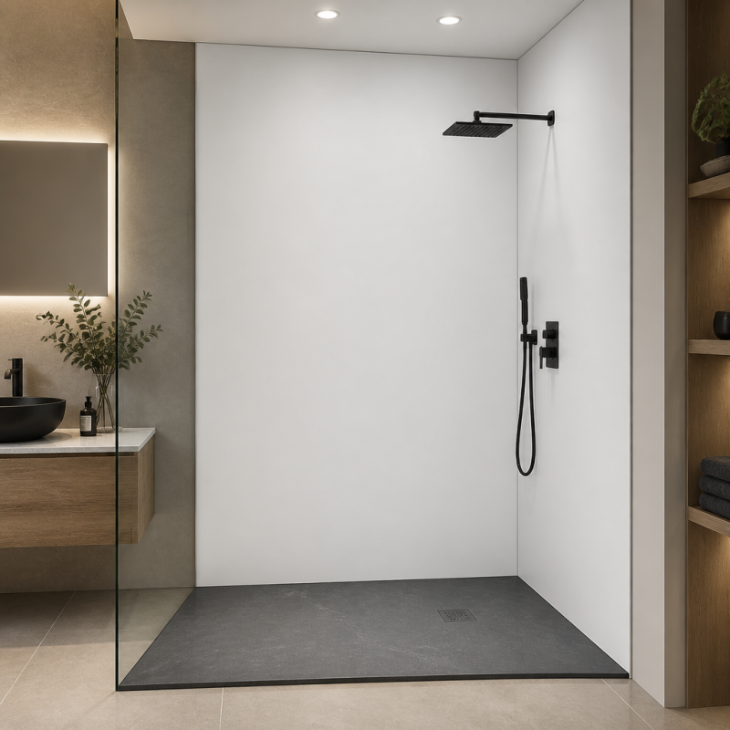 Panneau de douche RAL 9003 Blanc de sécurité sur mesure | Livraison gratuite
