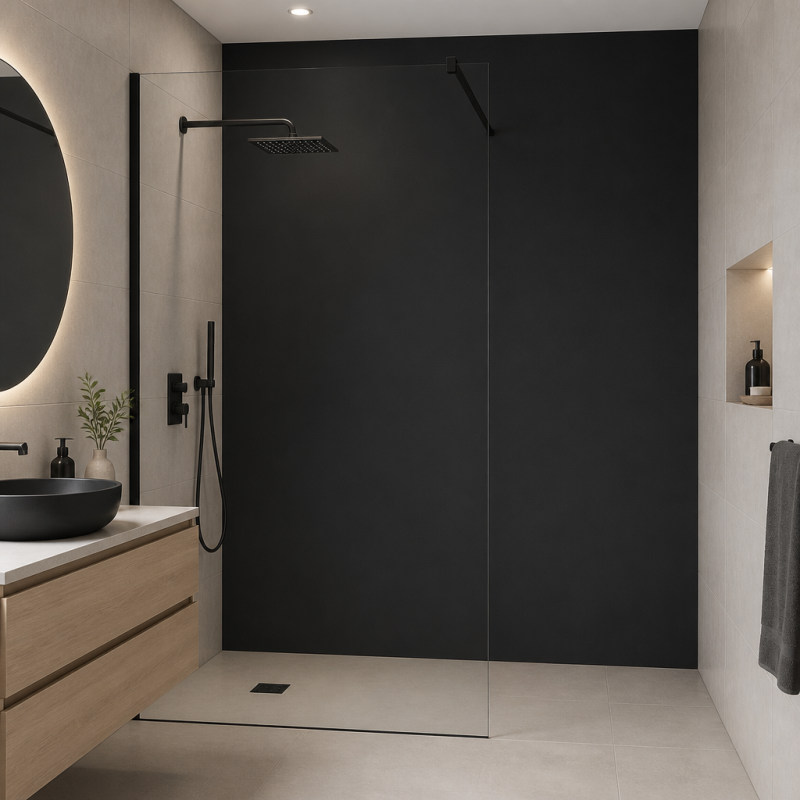 Panneau de douche RAL 9004 Noir de sécurité sur mesure | Livraison gratuite