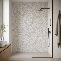 Panneau de douche motif éclats de pétales gris mise en situation
