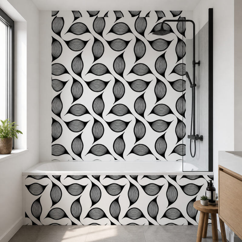 Panneau de douche motif ondes infinies mise en situation