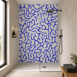 Panneau de douche motif réseau organique bleu mise en situation