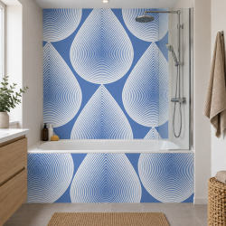 Panneau de douche motif gouttes bleu azur mise en situation