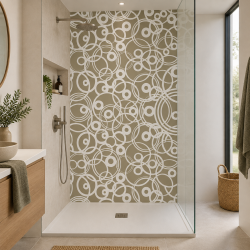 Panneau de douche motif cercles graphiques sable mise en situation