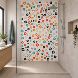 Panneau de douche motif formes géométriques multicolores mise en situation