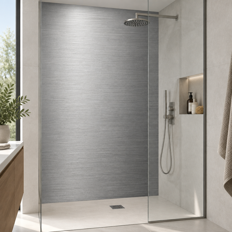 Panneau de douche motif acier brossé mise en situation