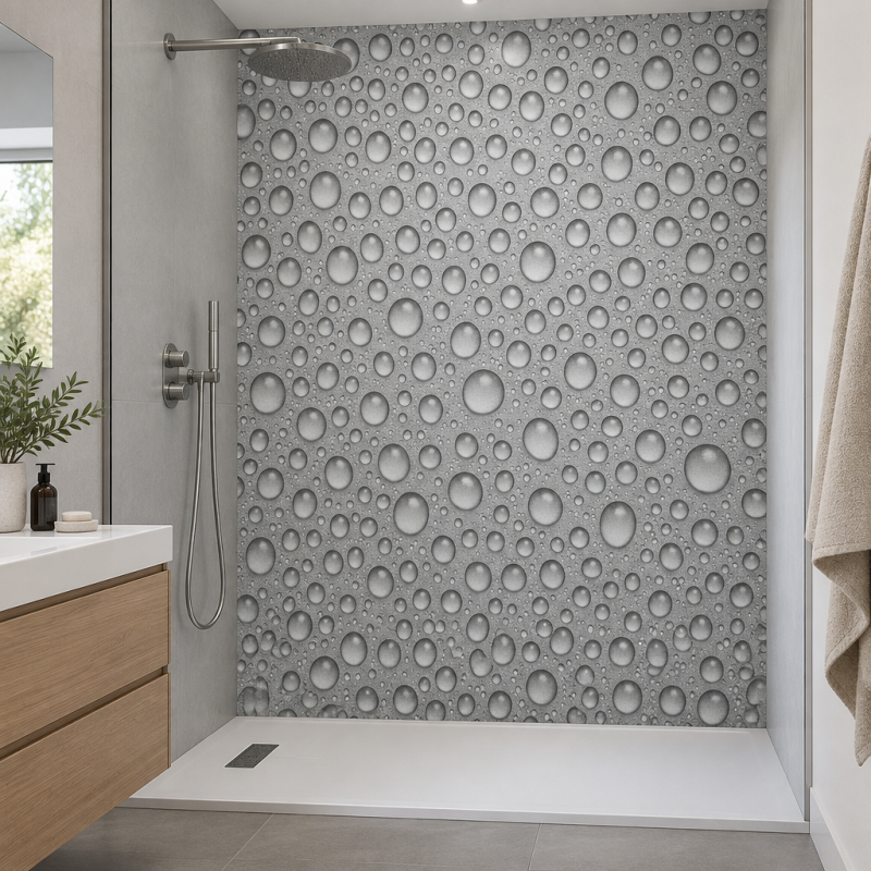 Panneau de douche motif gouttes d'eau mise en situation