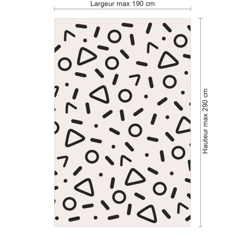 Panneau de douche motif éclats de symboles noirs et blancs dimensions max 190x290 cm
