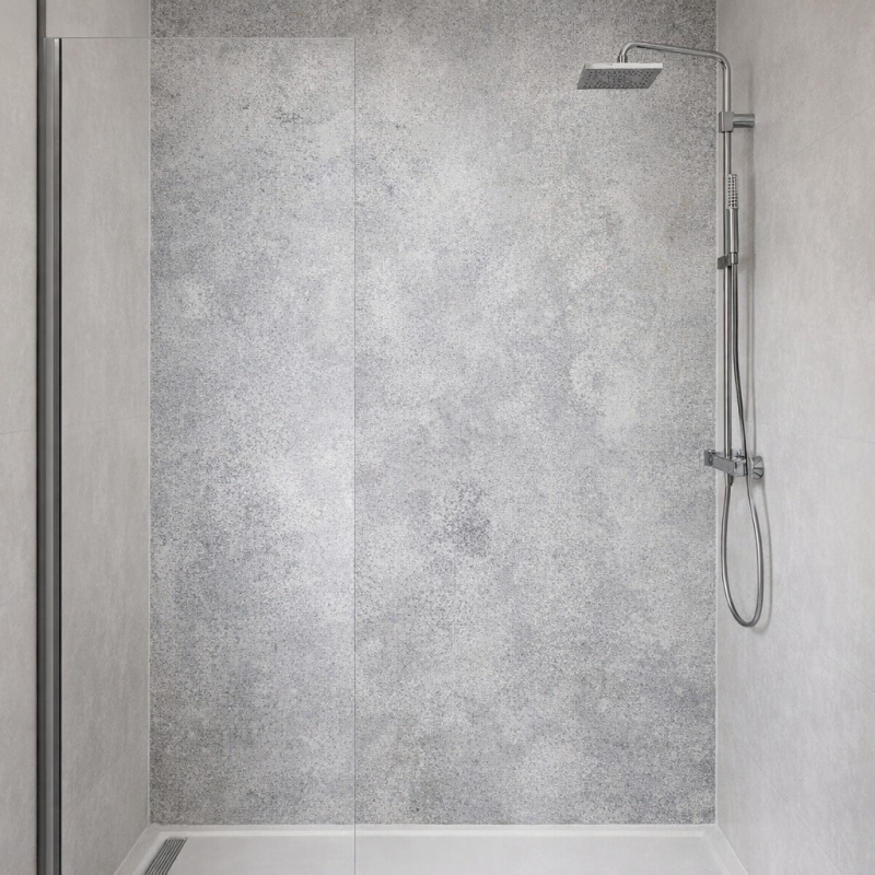 Panneau de douche motif béton lissé mise en situation