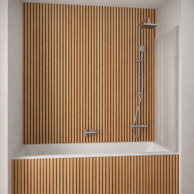Panneau de douche motif bois naturel en ligne mise en situation