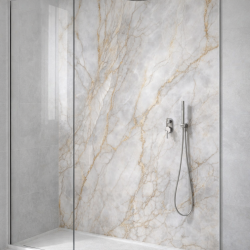 Panneau de douche motif marbre gris et ocre mise en situation