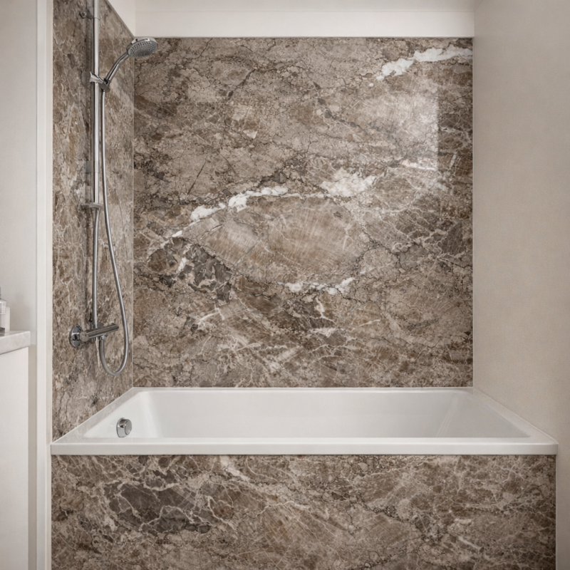 Panneau de douche motif marbre pierre naturelle mise en situation