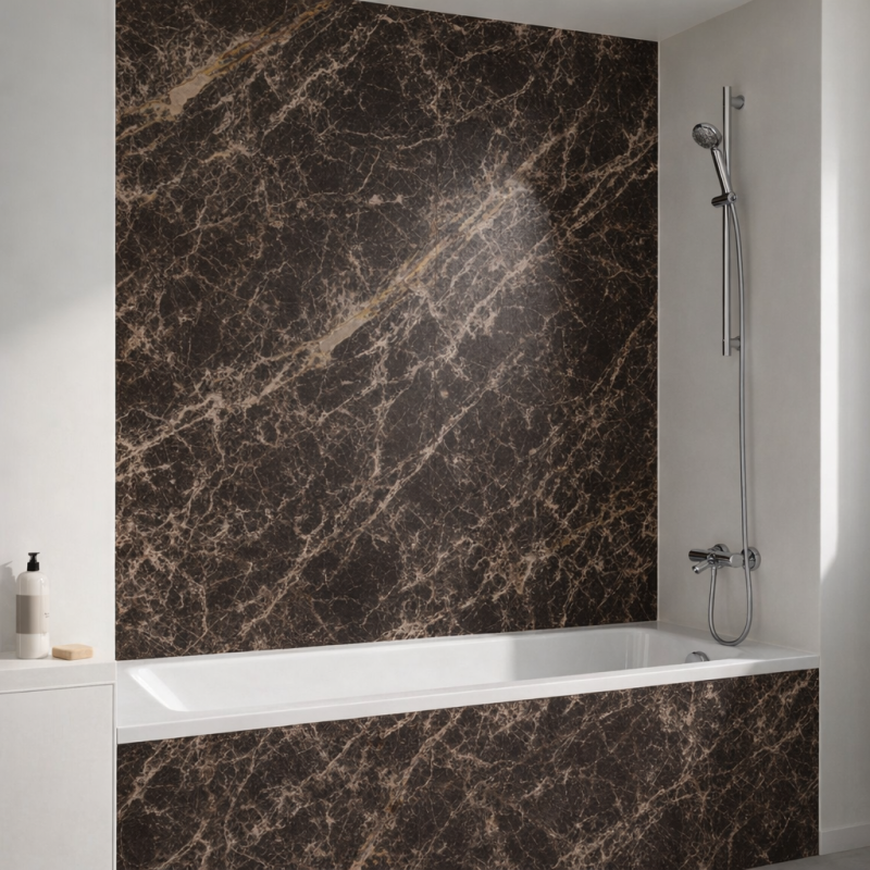 Panneau de douche motif marbre foncé mise en situation