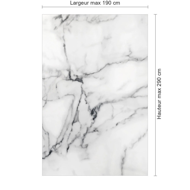 Panneau de douche motif marbre blanc et gris noir dimensions max 190x290 cm