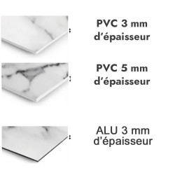 Panneau de douche motif marbre blanc et gris noir - PVC et ALU épaisseurs