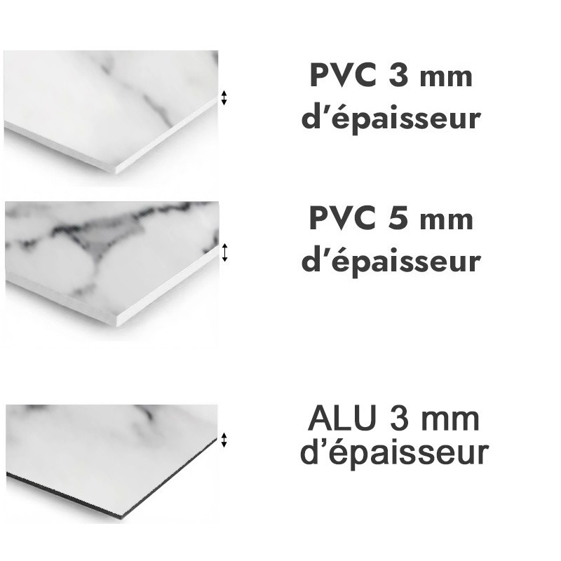 Panneau de douche motif marbre blanc et gris noir - PVC et ALU épaisseurs