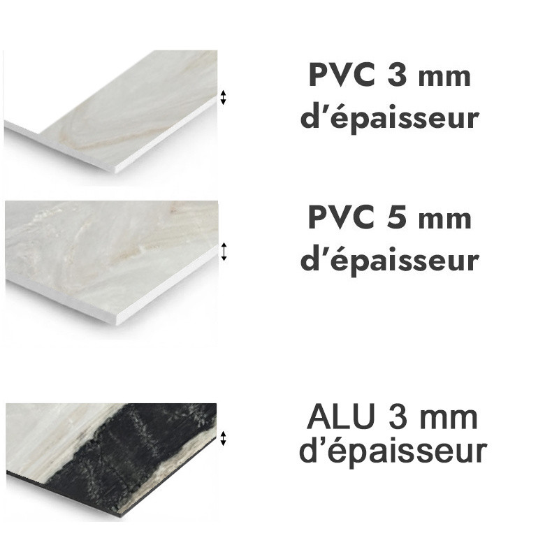 Panneau de douche motif marbre noir et blanc tranché - PVC et ALU épaisseurs
