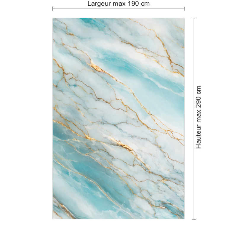 Panneau de douche motif marbre bleu océan et veines ocres dimensions max 190x290 cm