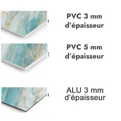 Panneau de douche motif marbre bleu océan et veines ocres - PVC et ALU épaisseurs
