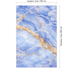 Panneau de douche motif marbre bleu ciel et veines ocres dimensions max 190x290 cm