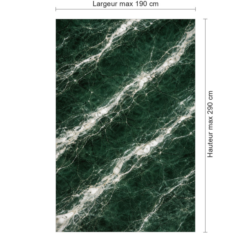 Panneau de douche motif marbre vert forêt et veines blanches dimensions max 190x290 cm