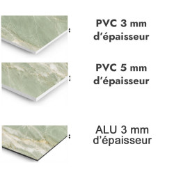 Panneau de douche motif marbre vert sauge et veines délicates - PVC et ALU épaisseurs