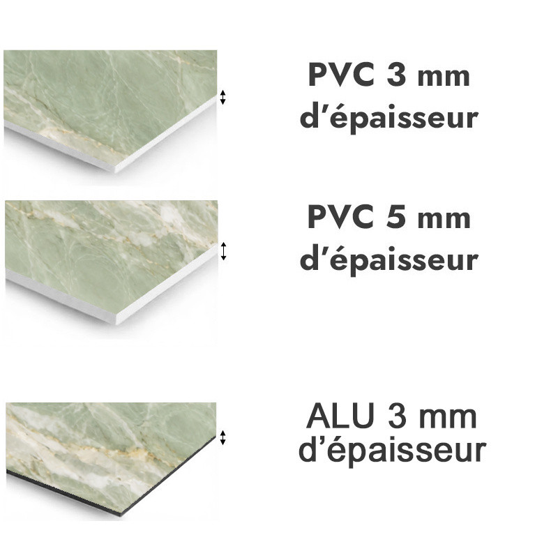 Panneau de douche motif marbre vert sauge et veines délicates - PVC et ALU épaisseurs