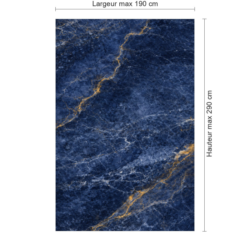 Panneau de douche motif marbre bleu foncé et ocre dimensions max 190x290 cm