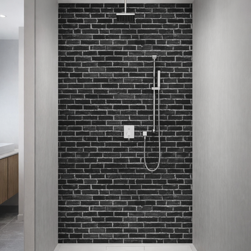 Panneau de douche motif briques noires mise en situation