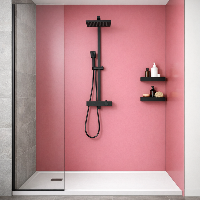 Panneau de douche rose rubis sur mesure | Livraison gratuite