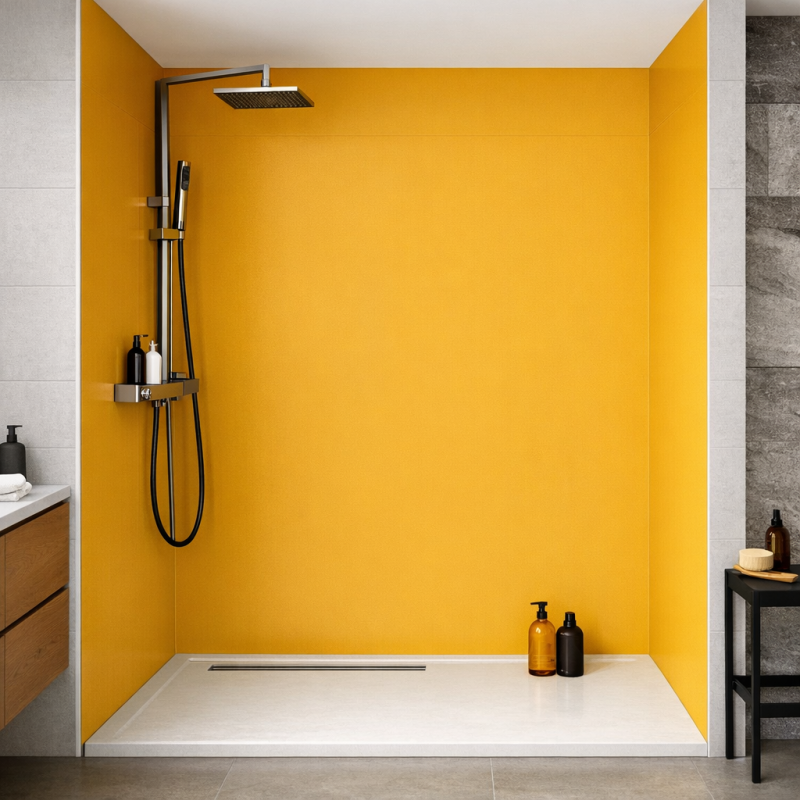 Panneau de douche orange safran sur mesure | Livraison gratuite