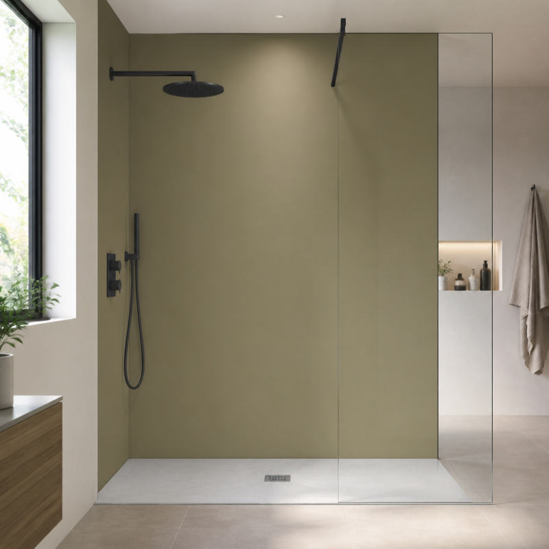 Panneau de douche RAL 1020 Jaune olive sur mesure | Livraison gratuite