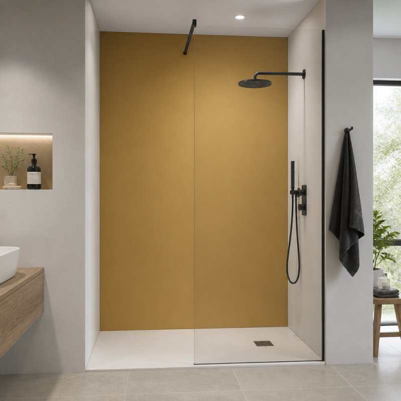 Panneau de douche RAL 1024 Jaune ocre sur mesure | Livraison gratuite