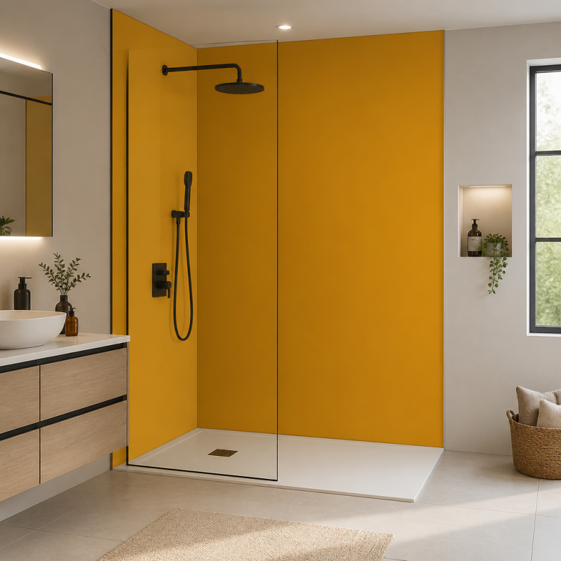 Panneau de douche RAL 1037 Jaune soleil sur mesure | Livraison gratuite