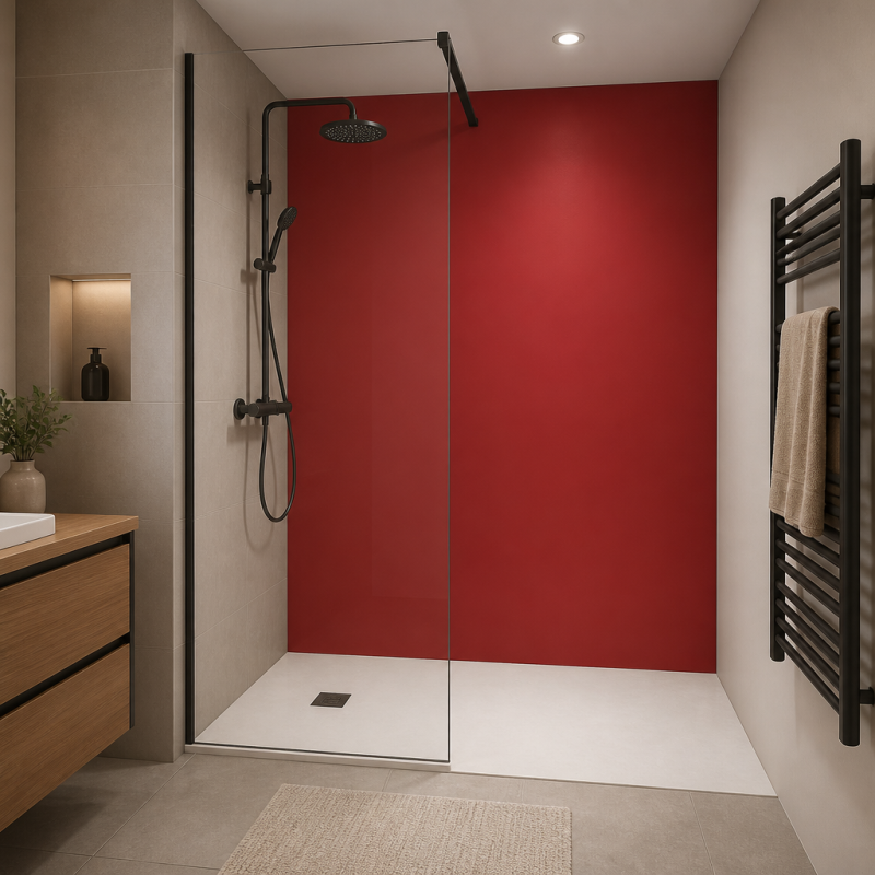 Panneau de douche RAL 3018 Rouge fraise sur mesure | Livraison gratuite
