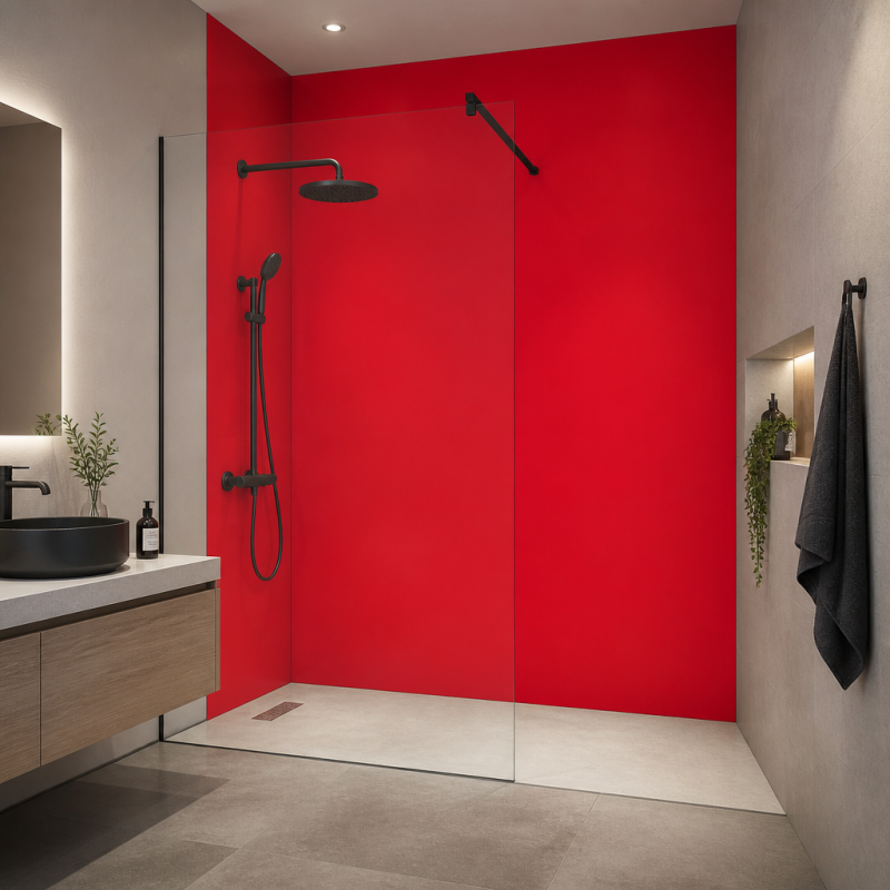 Panneau de douche RAL 3026 Rouge clair brillant sur mesure | Livraison gratuite