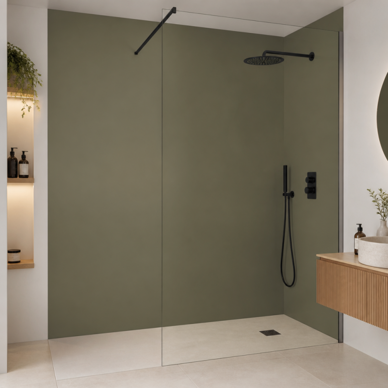 Panneau de douche RAL 6013 Vert jonc sur mesure | Livraison gratuite