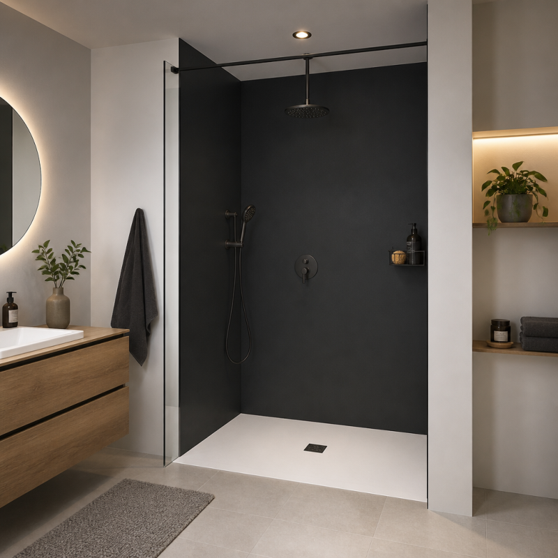 Panneau de douche RAL 7021 Gris noir sur mesure | Livraison gratuite